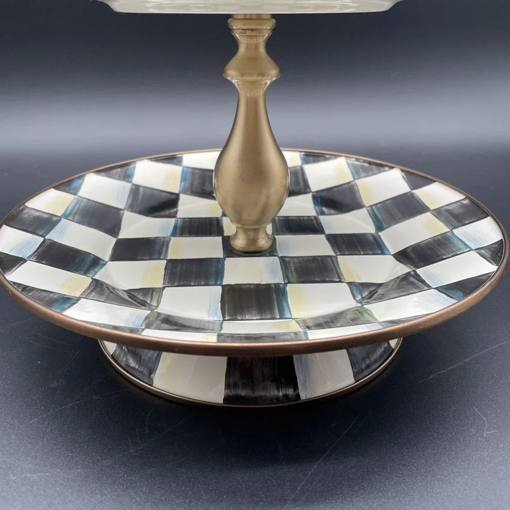 MacKenzie-Childs Courtly Check Enamel Brass Two-Tier Sweet Stand 11